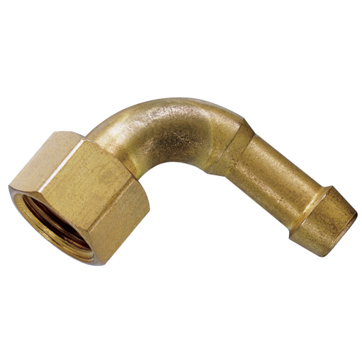 90° Brass Elbows, Air-Pro - BSPP Swivel Female x Metric Hose Tail, Single Barb, Coned Seat