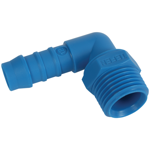 90° Hose Tail Elbows, Tefen - BSPT Male Stud x Hose Tail