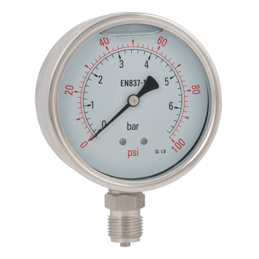 Bottom Connection Pressure Gauges, Hy-fitt - 1/2" BSPP, All Stainless Steel