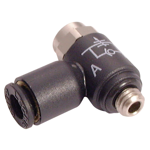 Compact 90° Manual Flow Controllers with Recessed Adjustment Screw, Parker Legris - Uni-Directional to suit Cylinders, BSPP & Metric Male x Tube