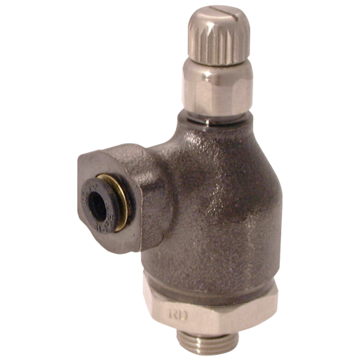 Metal Body 90° Manual Flow Controllers with Instant Fittings, Parker Legris - Uni-Directional to suit Cylinders, BSPP Male x Tube