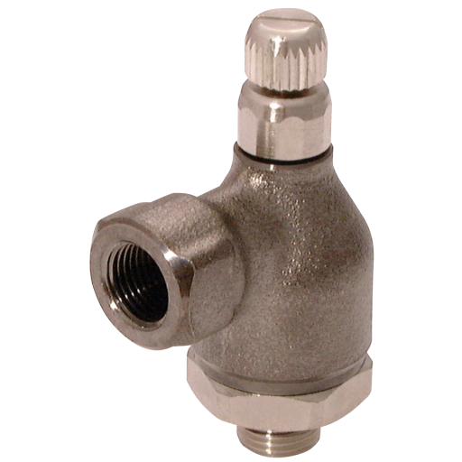 Metal Body 90° Manual Flow Controllers with Threaded Fittings, Parker Legris - Uni-Directional to suit Cylinders, BSPP Male x Tube