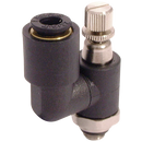Miniature Swivel Outlet 90° Manual Flow Controllers, Parker Legris - Uni-Directional to suit Valves, BSPP & Metric Male x Tube