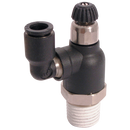 Compact Swivel 90° Manual Flow Controllers, Parker Legris - Uni-Directional to suit Cylinders, BSPT Male x Tube