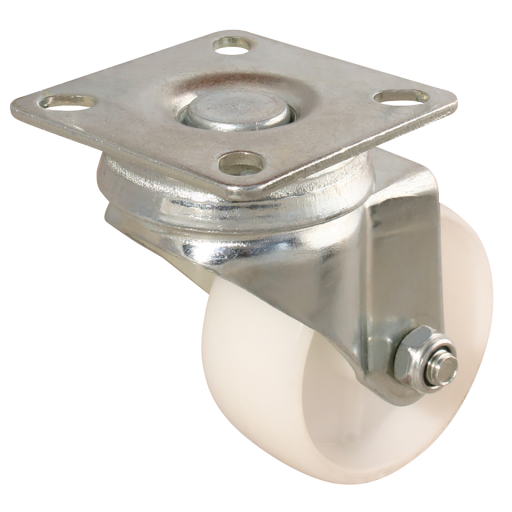 LSV Series Swivel Plate Fitting Castors - White Polypropylene Tyre, No Brakes