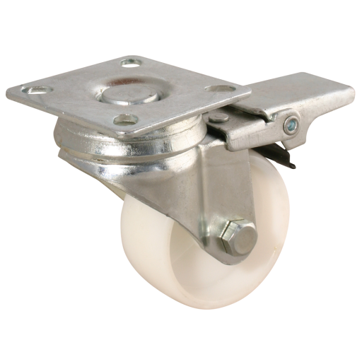 LSV Series Swivel Plate Fitting Castors - White Polypropylene Tyre, with Brake