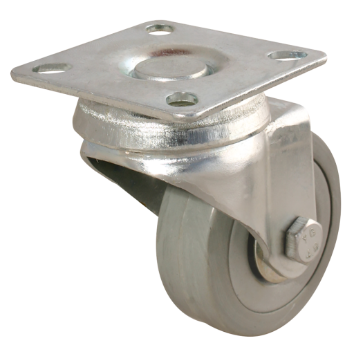 LSV Series Swivel Plate Fitting Castors - Grey Rubber Tyre, No Brake