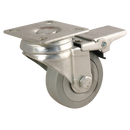 LSV Series Swivel Plate Fitting Castors - Grey Rubber Tyre, with Brake