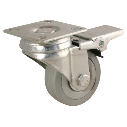 LSV Series Swivel Plate Fitting Castors - Grey Rubber Tyre, with Brake