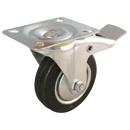 LSV Series Swivel Plate Fitting Castors - Black Rubber Tyre, with Brake