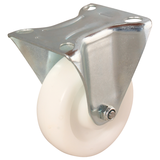 LFV Series Fixed Plate Fitting Castors - White Polypropylene Tyre