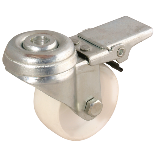 LSV Series Swivel Bolt Hole Fitting Castors - White Polypropylene Tyre, with Brake