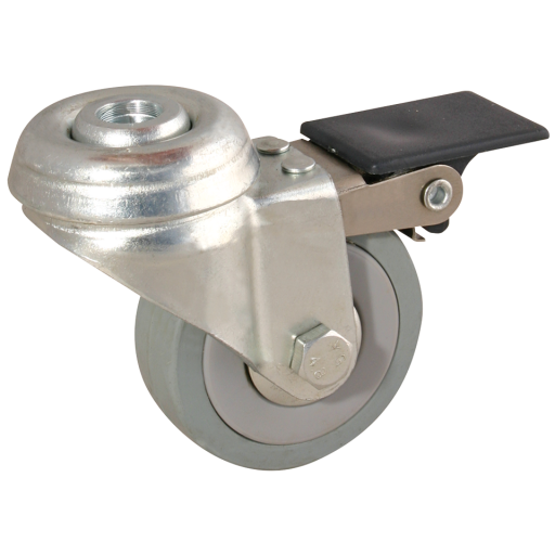 LSV Series Swivel Bolt Hole Fitting Castors - Grey Rubber Tyre, with Brake