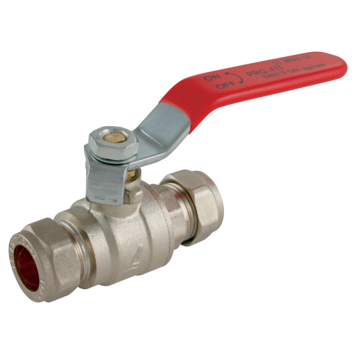 Compression Ball Valves, Brass, Lever Handles, Centreglow - Pro-Comp - Red Lever