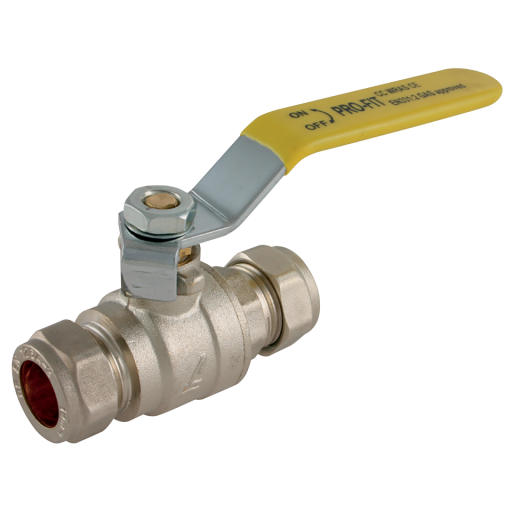 Compression Ball Valves, Brass, Lever Handles, Centreglow - Pro-Comp - Yellow Lever