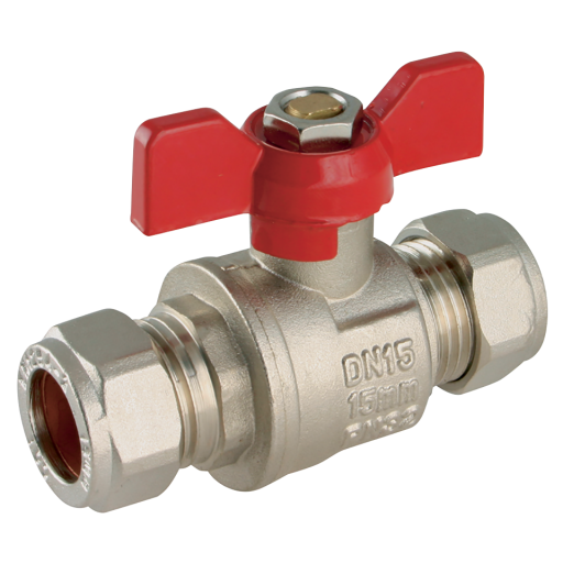 Compression Ball Valves, Brass, Butterfly Handles, Centreglow - Pro-Comp - Red Butterfly