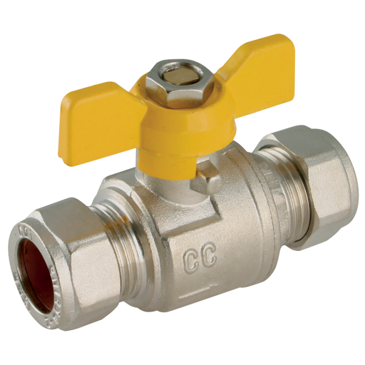 Compression Ball Valves, Brass, Butterfly Handles, Centreglow - Pro-Comp - Yellow Butterfly