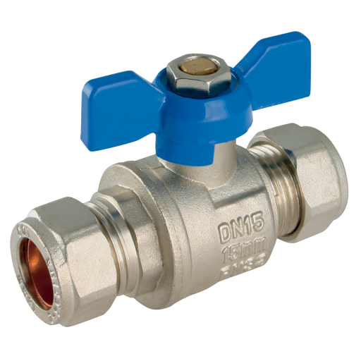 Compression Ball Valves, Brass, Butterfly Handles, Centreglow - Pro-Comp - Blue Butterfly