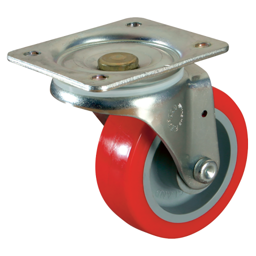 22 Series Swivel Plate Fitting Castors - Polyurethane Tyre with Bearing, No Brake