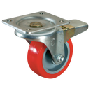 22 Series Swivel Plate Fitting Castors - Polyurethane Tyre with Bearing, with Total Stop Brake