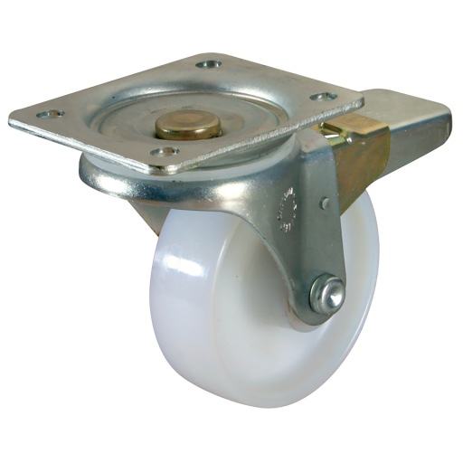 22 Series Swivel Plate Fitting Castors - Nylon Tyre with Bearing, with Total Stop Brake