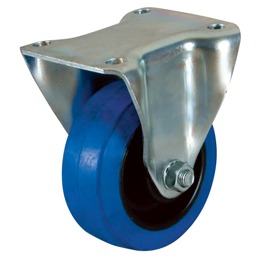 22 Series Fixed Plate Fitting Castors - Elastic Rubber Tyre