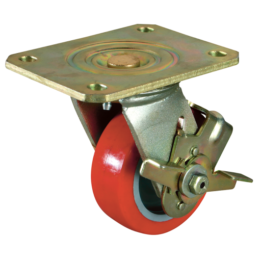 SL Series Swivel Plate Fitting Castors - Polyurethane Tyre with Bearing, with Brake