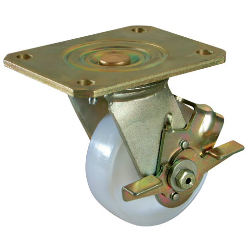 SL Series Swivel Plate Fitting Castors - Nylon Tyre with Bearing, with Brake