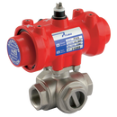 Pneumatic Actuated Stainless Steel 3 Way Valves, Prisma - Single Acting, L Ported, BSPP