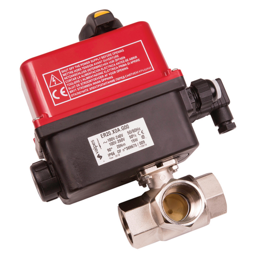 Electrically Actuated, 3 Way L Ported Brass Ball Valves, Valpes - Low Pressure, High Voltage, 100-230/50Hz, BSPP