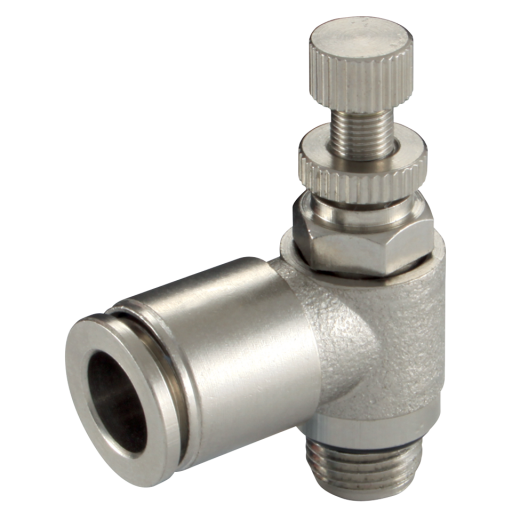 90° Manual Flow Controllers, KELM - BSPP & Metric Male x Tube, Uni-Directional to suit Cylinders