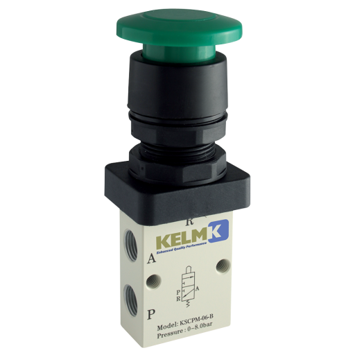 In-Line Manual 3/2 Way Valves, KELM - Palm Button