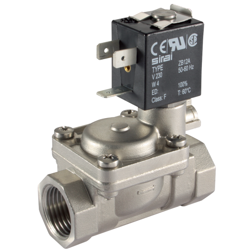 Stainless Steel 2/2 N/O, Pilot Operated Solenoid Valves, Sirai - BSPP