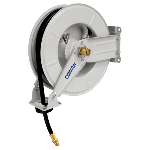 Mountable Steel Air Hose Reel, Conah - Rubber Air Hose, Spring Rewind, 1/2"