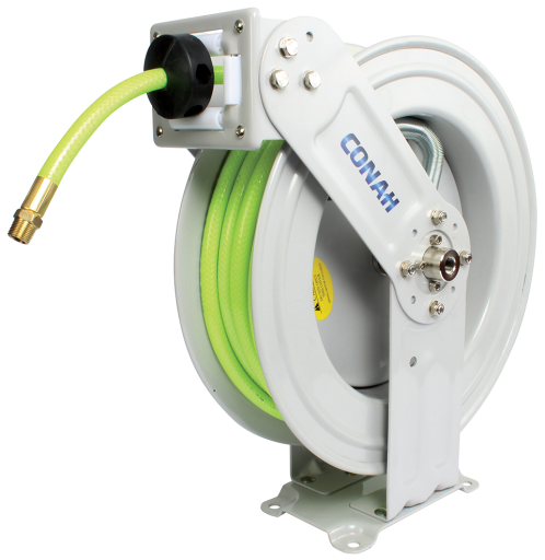 Mountable Steel Air Hose Reel, Conah - Hi-Vis, Spring Rewind, 3/8"