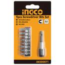 Drill Accessories, Ingco - Screwdriver Bits Set, 9 Pieces