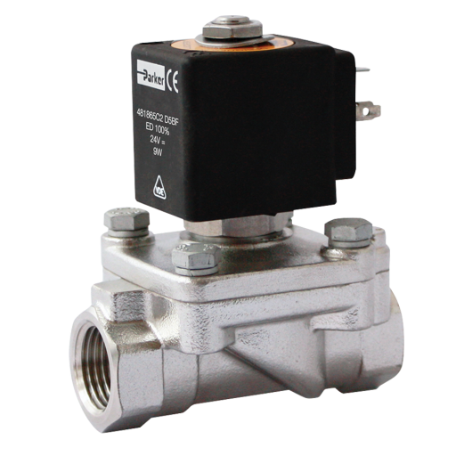 2/2 Way Solenoid Valves, Direct Lift, Stainless Steel, Parker - Normally Closed, Viton Seal, BSPP