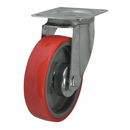 MSV Series Swivel Plate Fitting Castors - Red Polyurethane Tyre/Nylon Centre, No Brake