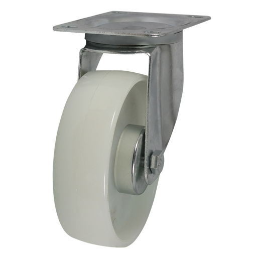 MSV Series Swivel Plate Fitting Castors - White Nylon Tyre, No Brake