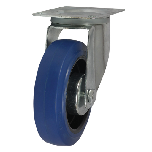 MSV Series Swivel Plate Fitting Castors - Blue Rubber Tyre, No Brake