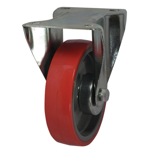 MSV Series Fixed Plate Fitting Castors - Red Polyurethane Tyre/Nylon Centre