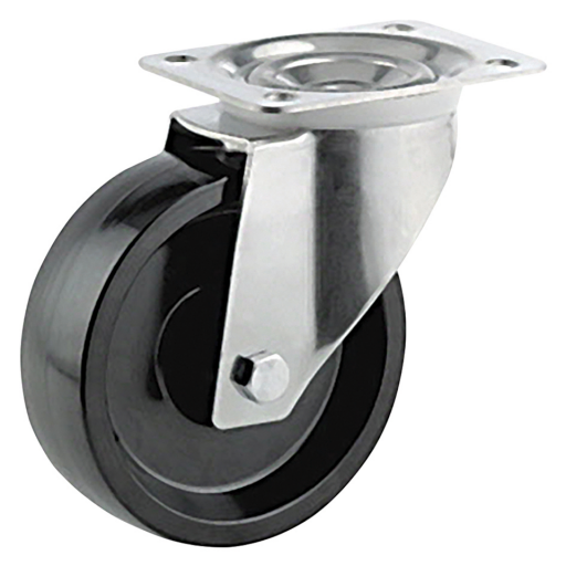 High Temperature Swivel Plate Fitting Castors - Black Phenolic Resin Tyre, No Brake